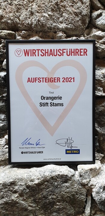 Orangerie gewinnt die Auszeichnung "Aufsteiger 2021 Tirol"